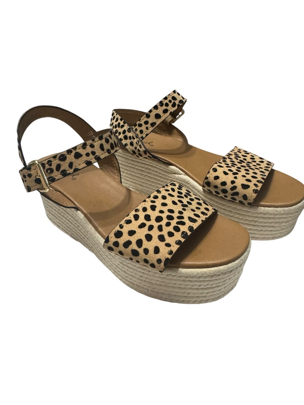 Qupid Leopard Print Espadrille Platform Wedge Sandals Women’s Size 8.5